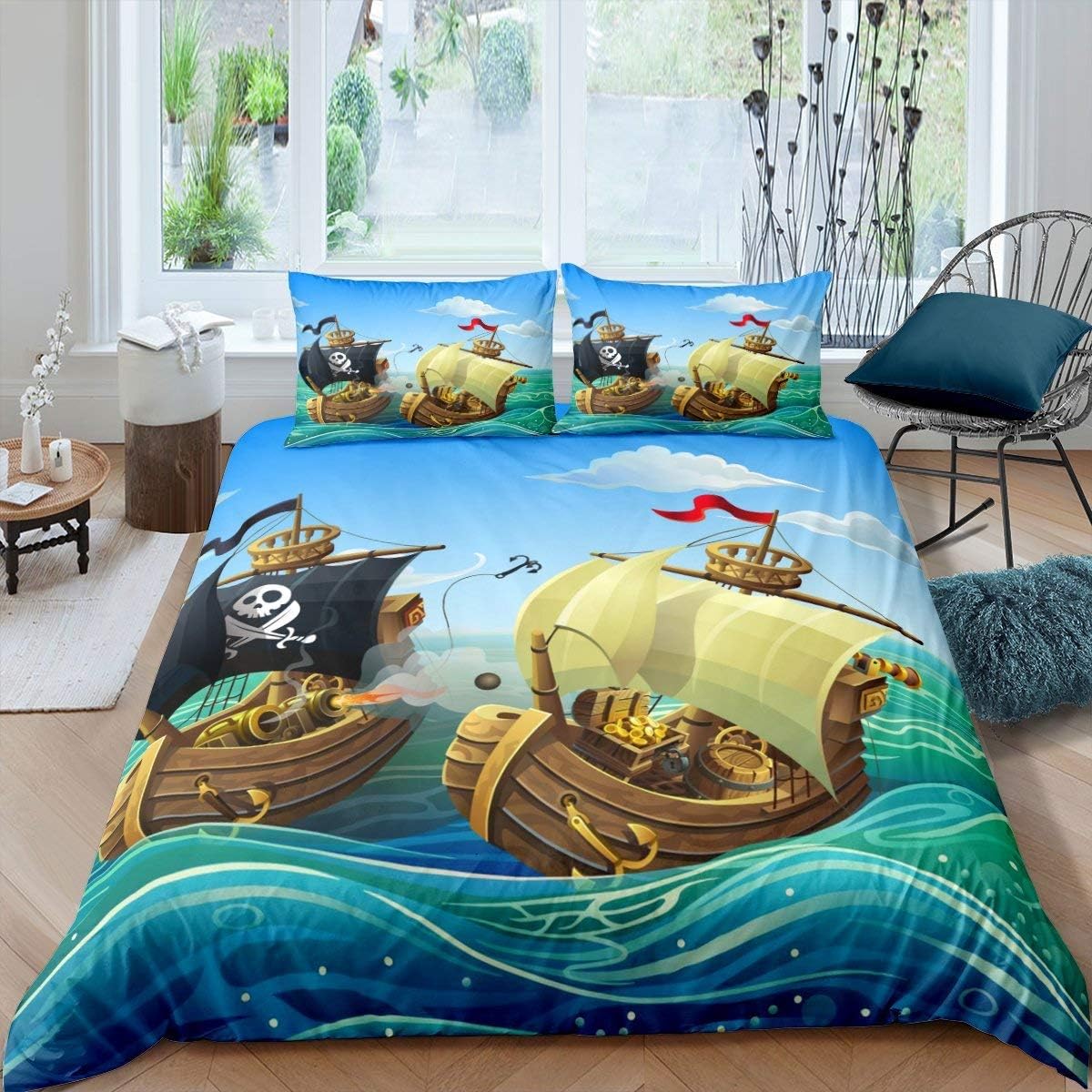Sailboat Bedding Set Sailing Ship Comforter Cover Ocean