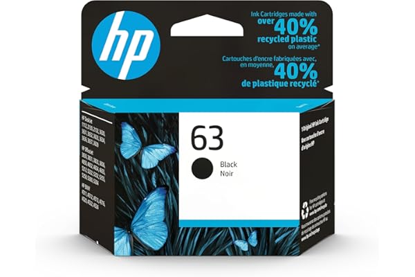 HP 63 Black Ink Cartridge | Works with DeskJet 1112, 2130, 3630; Envy 4510, 4520; OfficeJet 3830, 4650, 5200 Series | Eligible for Instant Ink | F6U62AN