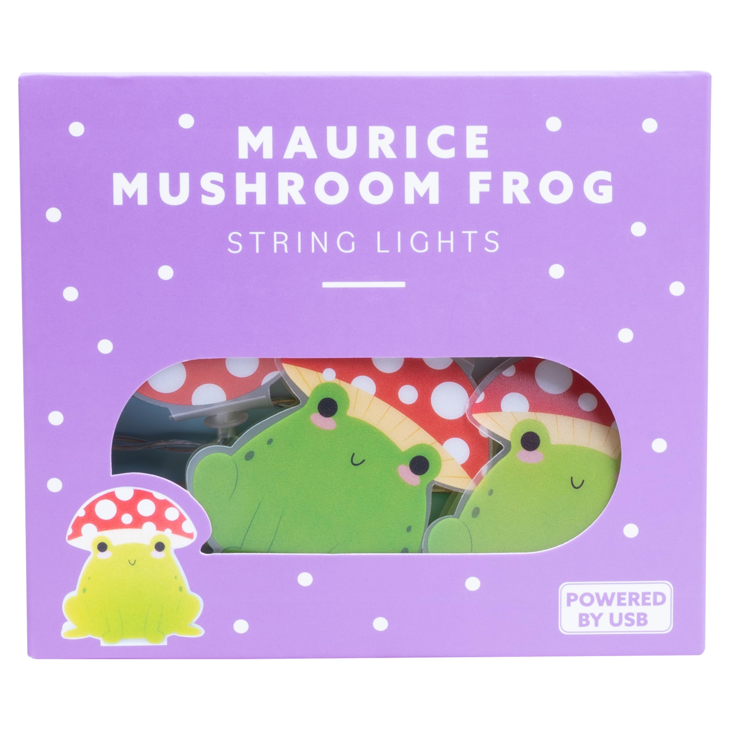 Fizz Creations Maurice Mushroom Frog String Lights. Includes 12 Mushroom Frog Shaped LED Lights on 256cm Cable. USB Powered. Novelty Lighting Cute Kawaii Frog. LED String Lights.