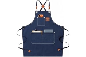 AFUN Chef Aprons for Men Women with Large Pockets, Cotton Canvas Cross Back Heavy Duty Adjustable Work Apron, Size M to XXL