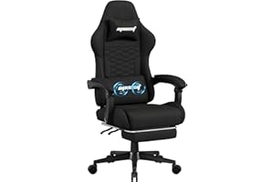 Opiesit Gaming Chair, Fabric Computer Chairs with Lumbar Support and Massager, Ergonomic Office Chair with Footrest & Pocket Spring Cushion, Bearing 400 LBS（Black）