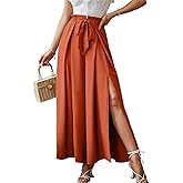 Simplee Women's Casual Split Wide Leg Pants High Waist Palazzo Flowy Beach Pants Summer Boho Lounge Pants with Pockets