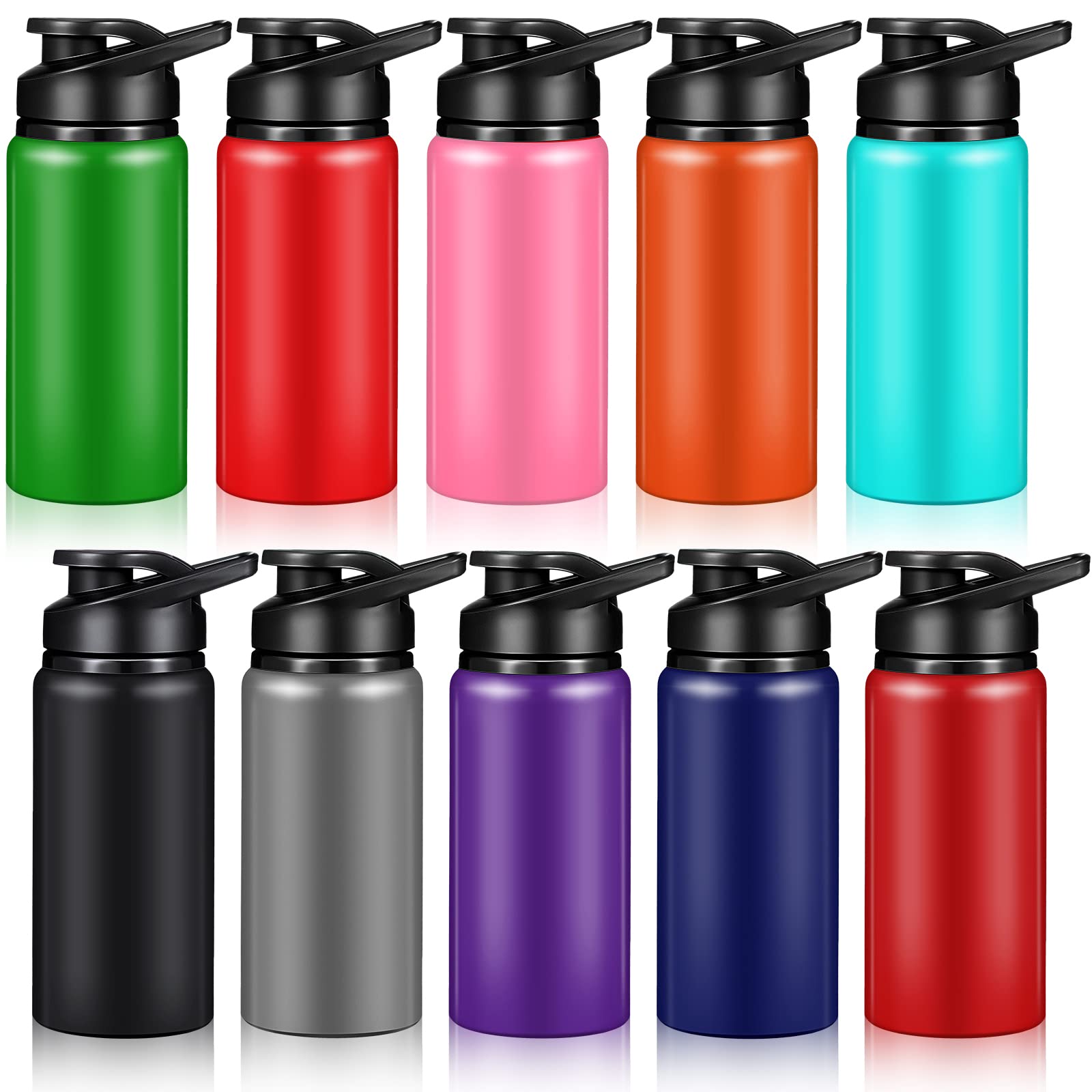Photo 1 of Mimorou 10 Pack 17oz Reusable Aluminum Water Bottles Bulk Operation Christmas Multicolor Outdoor Sports Water Bottles for Travel Gym Cycling Camping, Snap Lid (Classic Color)
