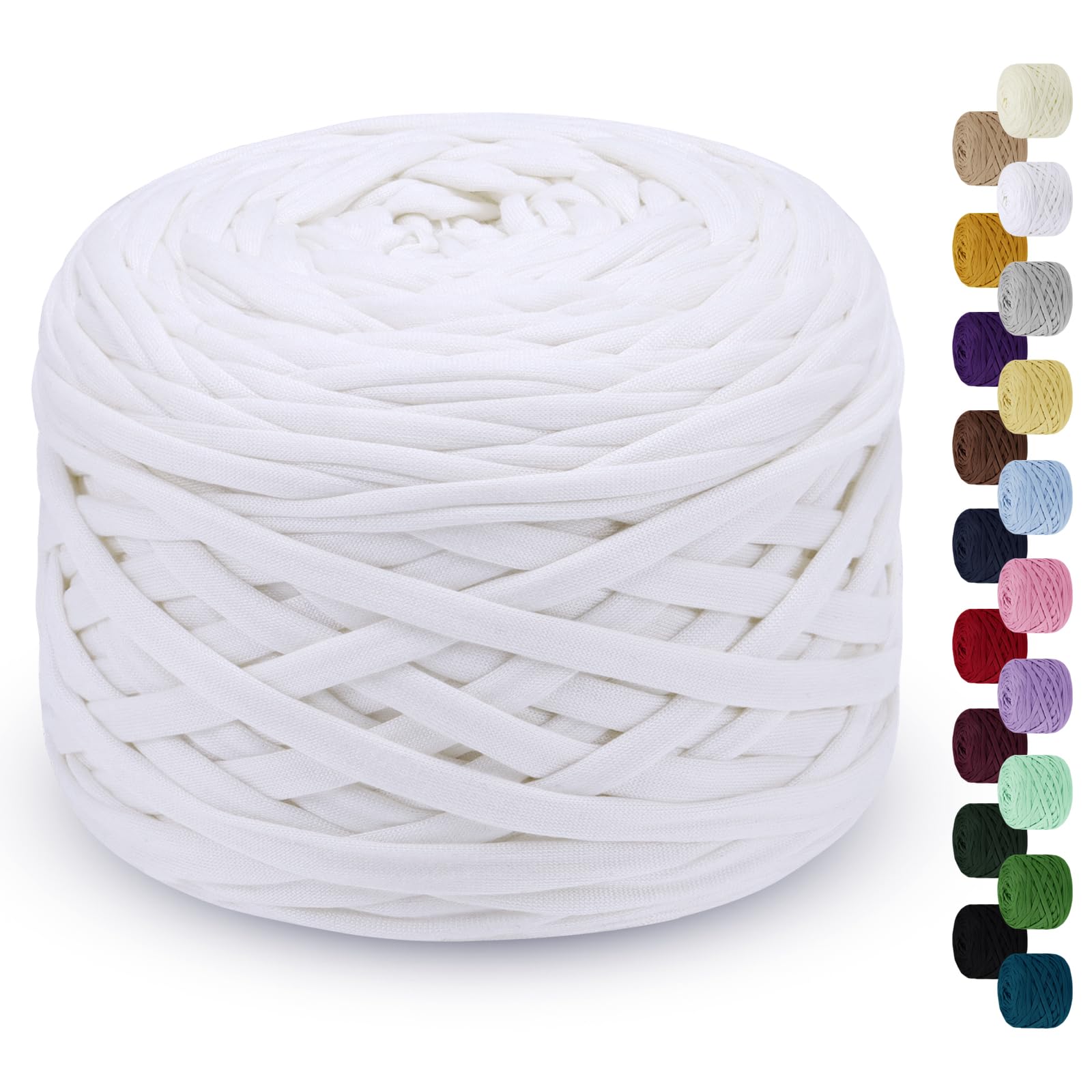 LEREATI 285g T-Shirt Yarn for Crocheting 100m Elastic Ribbon Thick Fabric, Knitting for Crochet Bag, Blanket, Basket, DIY Projects, Home Decor (White)