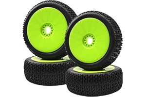 SHARE GOO ShareGoo OD 4.52" 1/8 RC Buggy Rubber Tires Tyre w/Plastic Rim 17mm Hex Compatible with Arrma Kyosho Exceed RC Traxxas Redcat HSP HPI 1/8 Scale Off Road Car Buggy (Green)