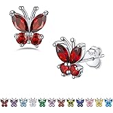 Bestyle Sterling Silver Butterfly Earrings for Women, Dainty Cute Birthstone Studs Hypoallergenic Jewelry, Great Birthday Gift