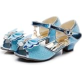 TANDEFLY Toddler Girls Dress Shoes with Heels - Sparkly Sequins Flower Girl Sandals Open Toe for Wedding Party | Big Kid Sizes 11-4, Comfortable Bowknot Straps