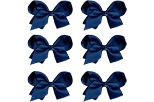JUCCPUL 6 PCS 3 Grosgrain Ribbon Hair Accessories - Alligator Clips, Solid Color Toddler Bows for Kids (Navy Blue)