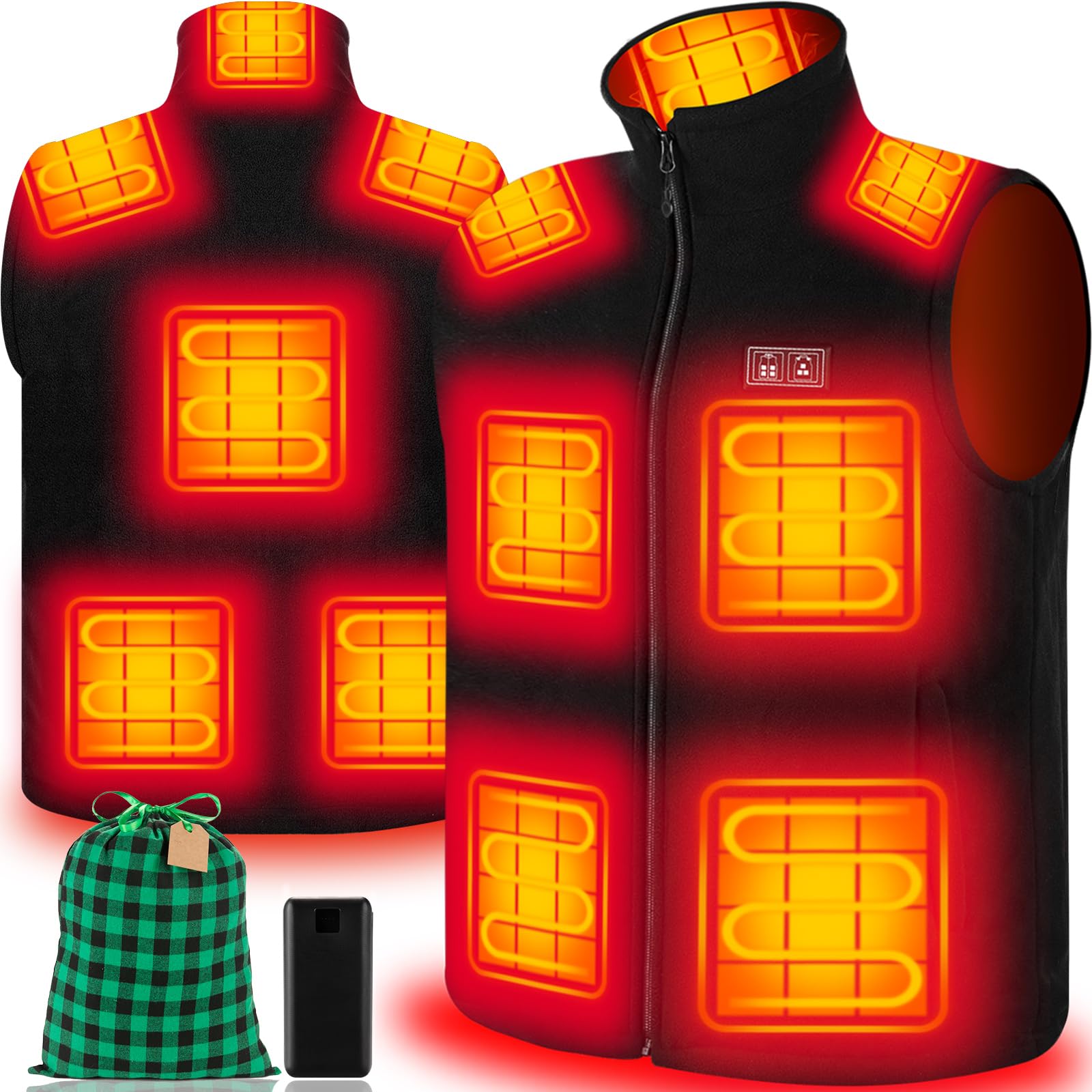 Photo 1 of yeyeeyyee Heated Vest for Men with Battery Pack Included, Exclusive 10 Heating Zones Heated Vest, Polar Fleece Lightweight Rechargeable Heated Vest with Free 20000mAh Power Bank & Gift Bag Size L