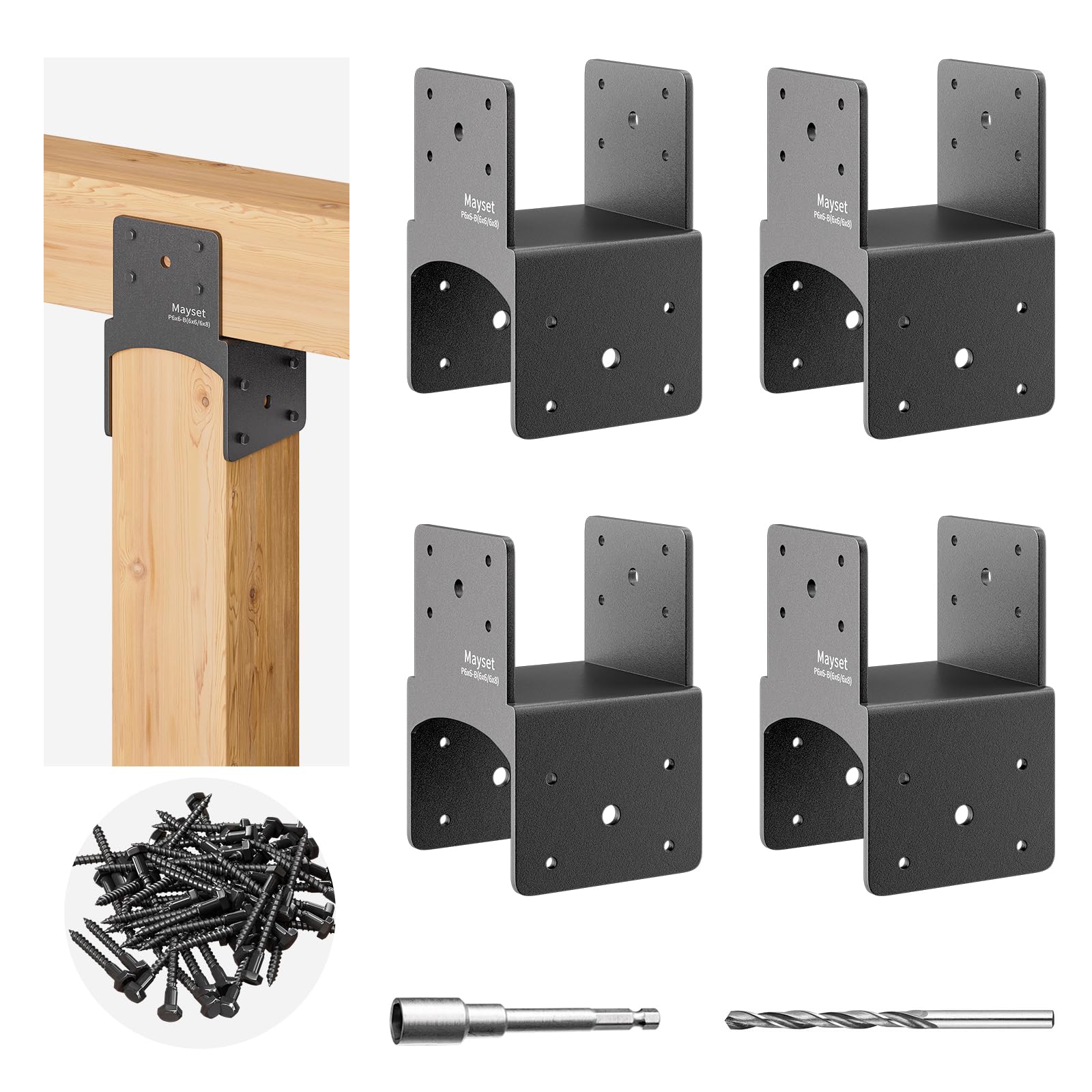 Photo 1 of Post Anchor Connector,Stainless Steel Beam Anchor Connector, Post Base Bracket for Supporting Wood Beams,Post to Beam (4Pack, P6x6-B(6x6/6x8))