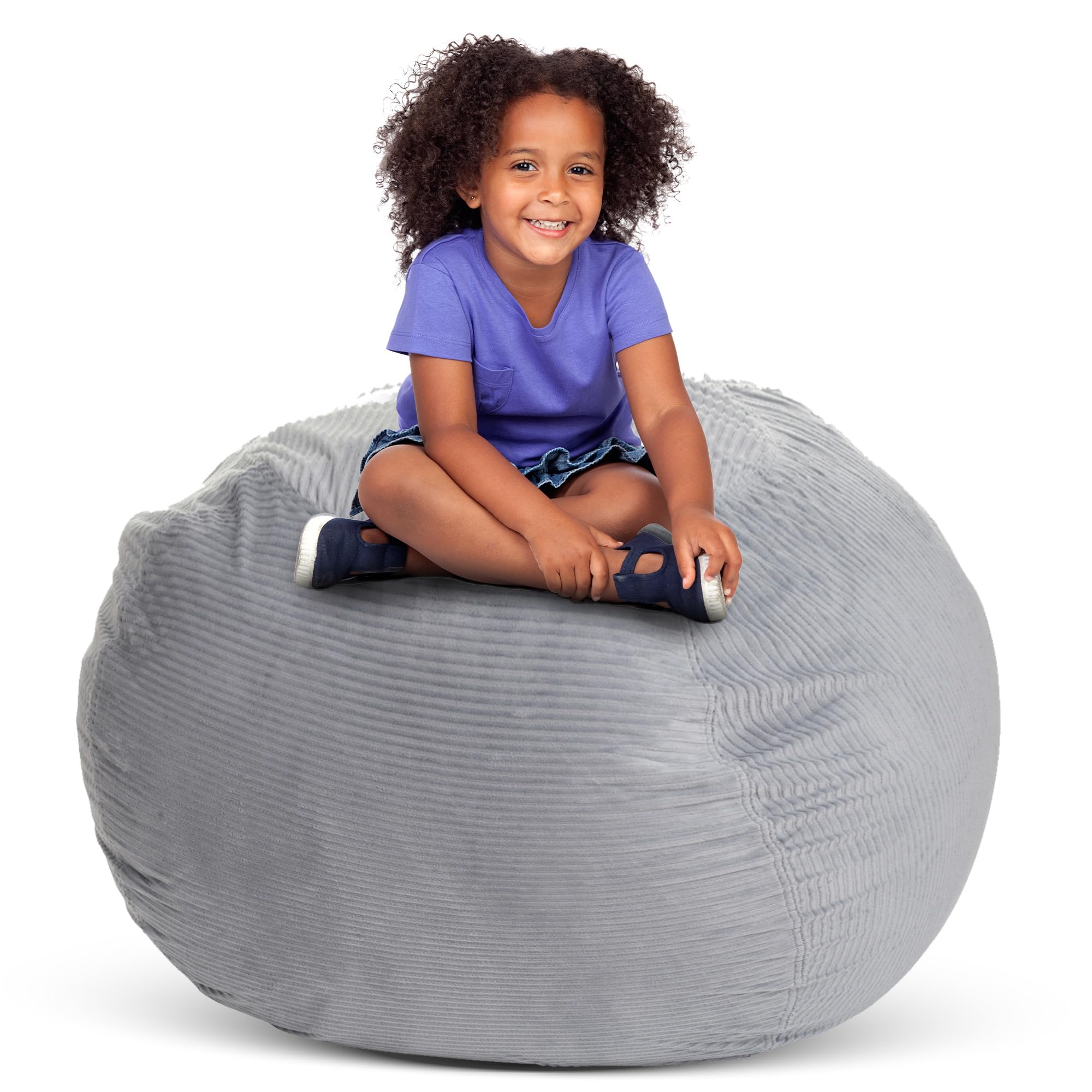 Creative QT Stuff ’n Sit Large 33’’ Bean Bag Storage Cover for Stuffed Animals & Toys – Light Gray Corduroy – Toddler & Kids’ Rooms Organizer – Beanbag Makes Great Plush Toy Hammock Alternative