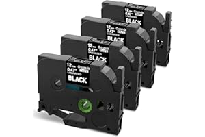 Oozmas TZe-335 Black Label Tape Replacement for Brother Label Maker Tape White on Black P-Touch TZe Tz 12mm 0.47 Laminated Work for PT-D210 PT-H110 PT-D200 PT-1750 PT-1290 Ptouch Refills, 4-Pack