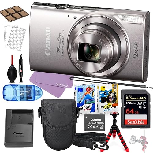 Canon PowerShot ELPH 360 HS Digital Camera (Silver) Bundle Pro