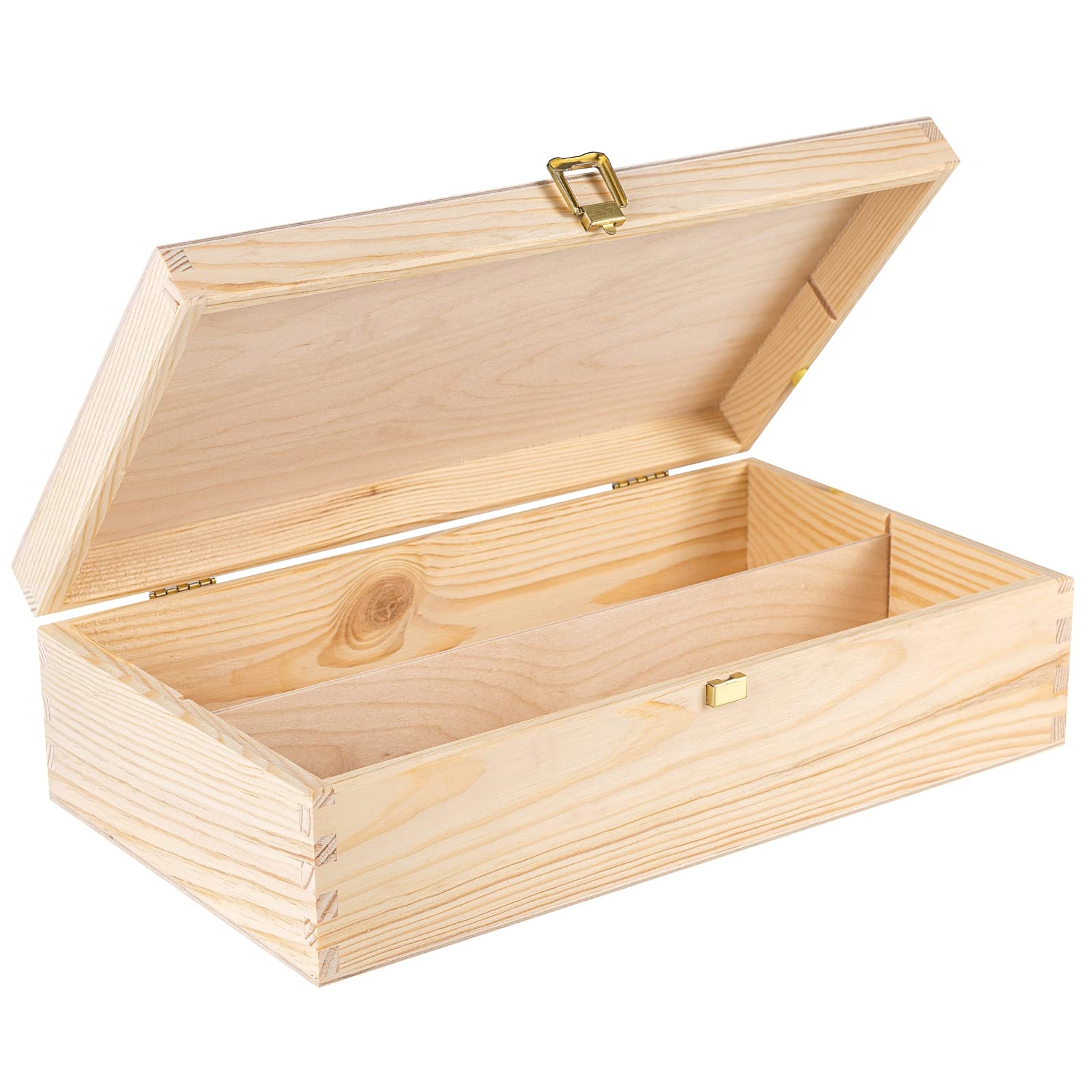 Creative Deco Unpainted Wooden Wine Box with Clasp | 2 Bottles | 35x20x10cm (+- 1 cm) | Natural Wood Wine Holder Wine Bottle Easter Gift Box Storage Chest | Presentation Box
