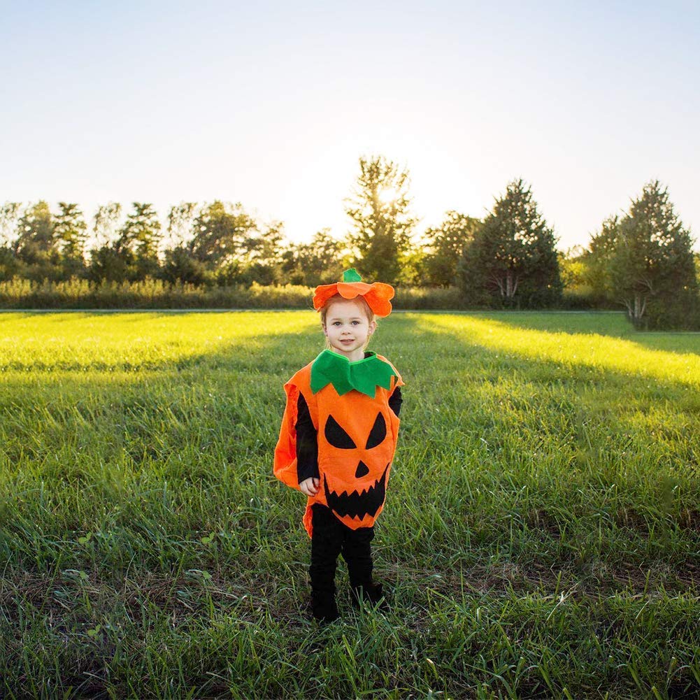 VGoodall Kinder Kürbis Kostüm, Kürbis Umhang mit Hut Mütze für Purkin Halloween Cosplay Party Kleidung Körpergröße 60-70cm