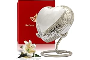 Heart Keepsake Urn for Human Ashes - Small With Stand & Box - White Token Cremation Urn - Honor Your Loved One With a Mini Ke