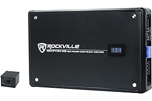 Rockville Krypton M3 4000W Mono Car Amplifier, Dyno-Certified RMS, Voltage Display, Bass Remote, Clip Indicator, Class-D, Perfect for Car Audio & Subs