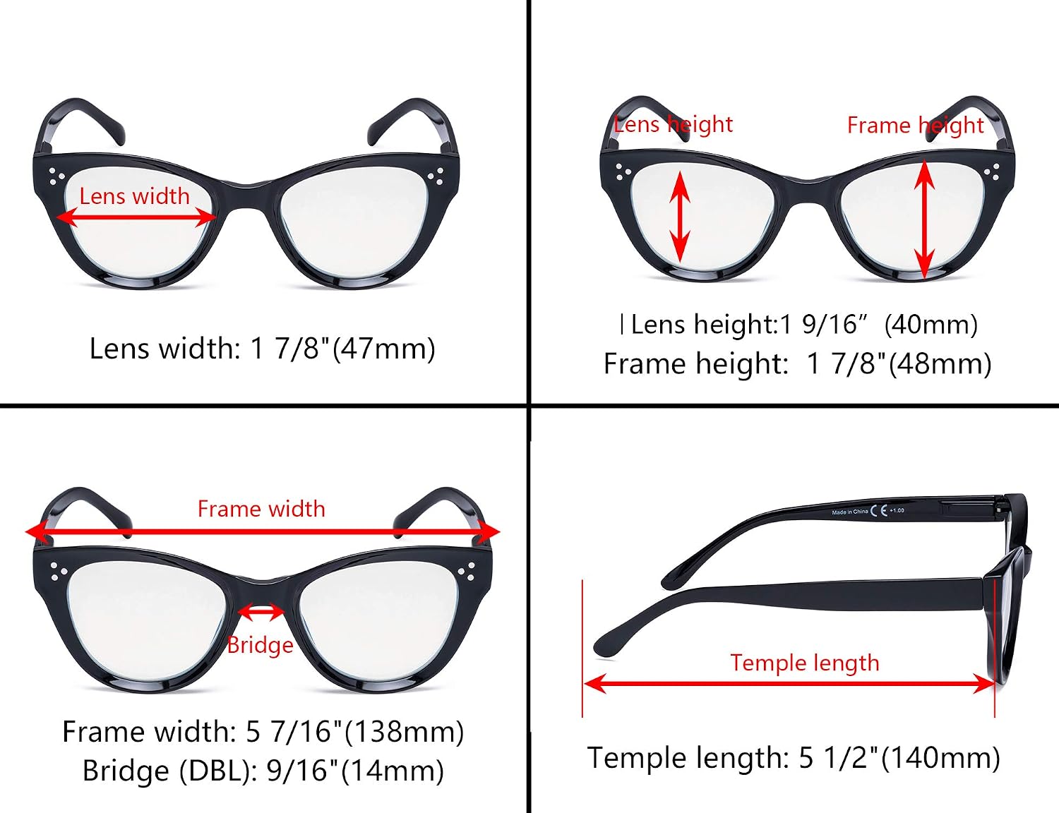 Eyekepper 4-pack Cateye Design Reading Glasses Oversized Readers for Women Reading +1.00, 4 works Mix - Image 5