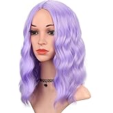 BEAUTIFA Purple Wig for Women Wavy Curly Lavender Bob Wigs Middle Part 14 Inch Shoulder Length Heat Resistant Synthetic Colorful Wig