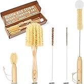 Bottle Brush Set - Ergonomic & Plastic Free Bamboo Bottle Brush, All in One Bottle And Straw Brush Cleaning Set, Sturdy Eco F