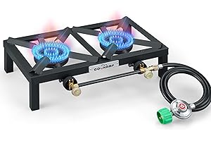 COOKAMP Propane Double Burner Angle Iron Camp Stove with CSA Listed Regulator and 4ft Hose (SA2200)