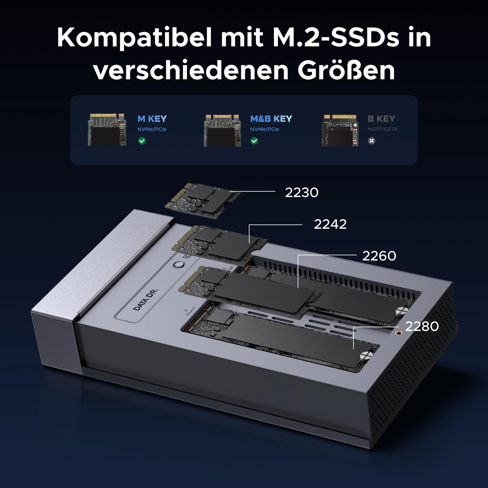 UGREEN 40Gbps Festplatten Dockingstation,USB4 Dual Bay NVMe Docking Station mit Kühllüfter, M.2 NVMe SSD Festplattengehäuse mit Offline-Klonen und Software-RAID-Konfigurationen unterstützt 6
