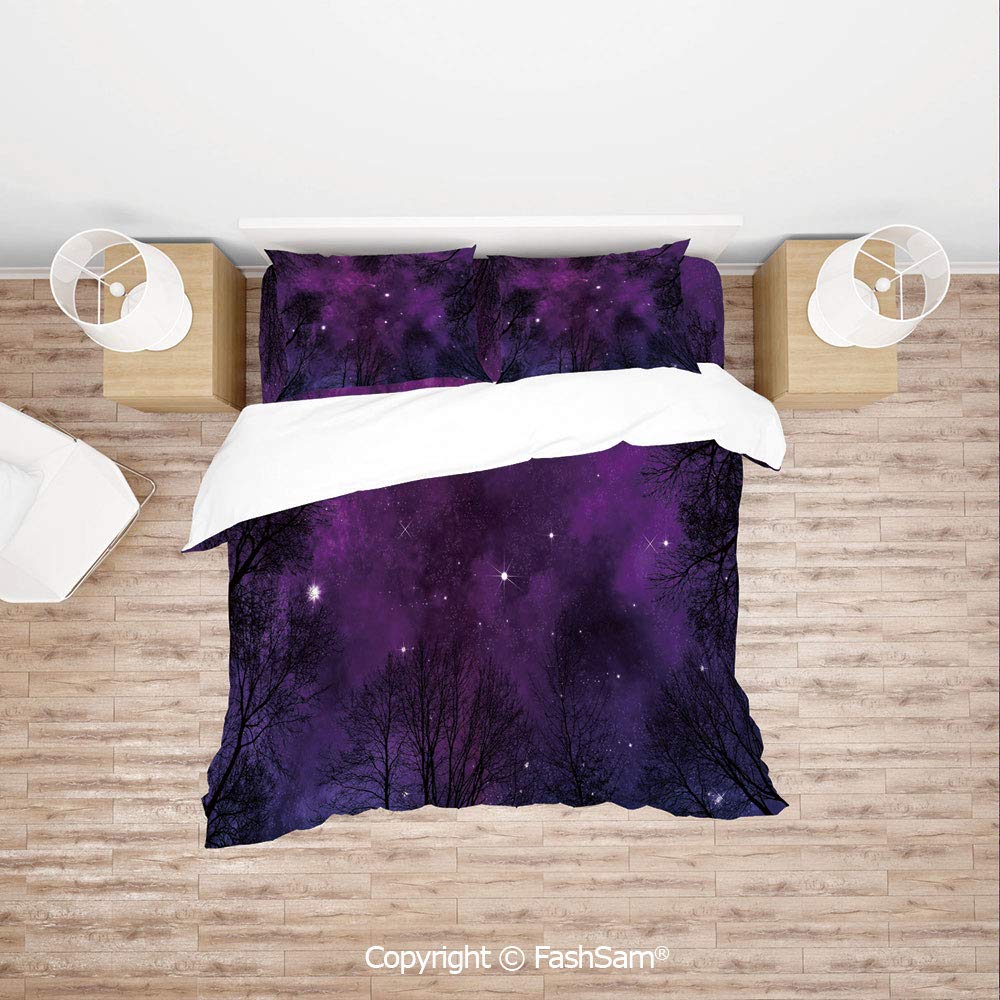 FashSam 4 Piece Bedding Sets Breathable Outer Space in Planet View of Forest Branches Stars Abstract Design for Home(Single)