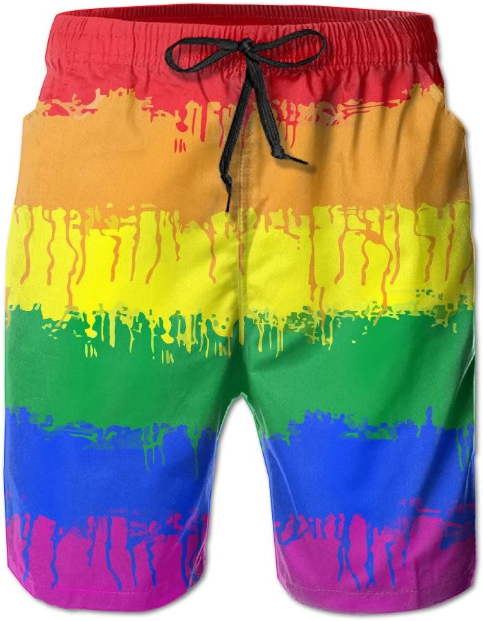 MALAA Men's LGBT Gay Lesbian Flag Summer Breathable Swim Trunks Beach Shorts Cargo Shorts