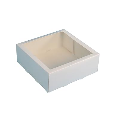 100 Kuchenkartons Cakeboxen Donutkartons Pralinenboxen weiß einteilig mit Sichtfensterdeckel 19x19x7cm