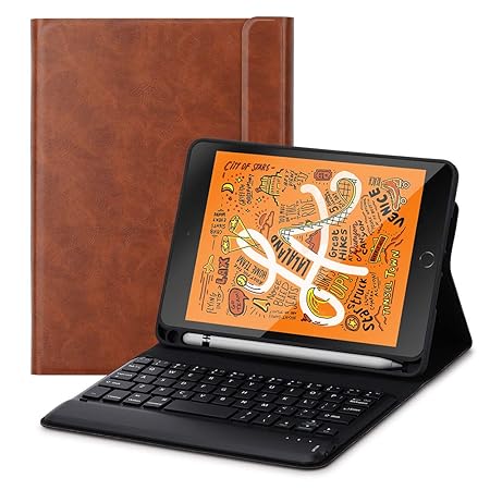 Foluu Schutzhülle für iPad Mini 5 2019 Tastatur, kabellose iPad Tastatur Folio Smart Case mit Stifthalter Smart PU Cover Auto