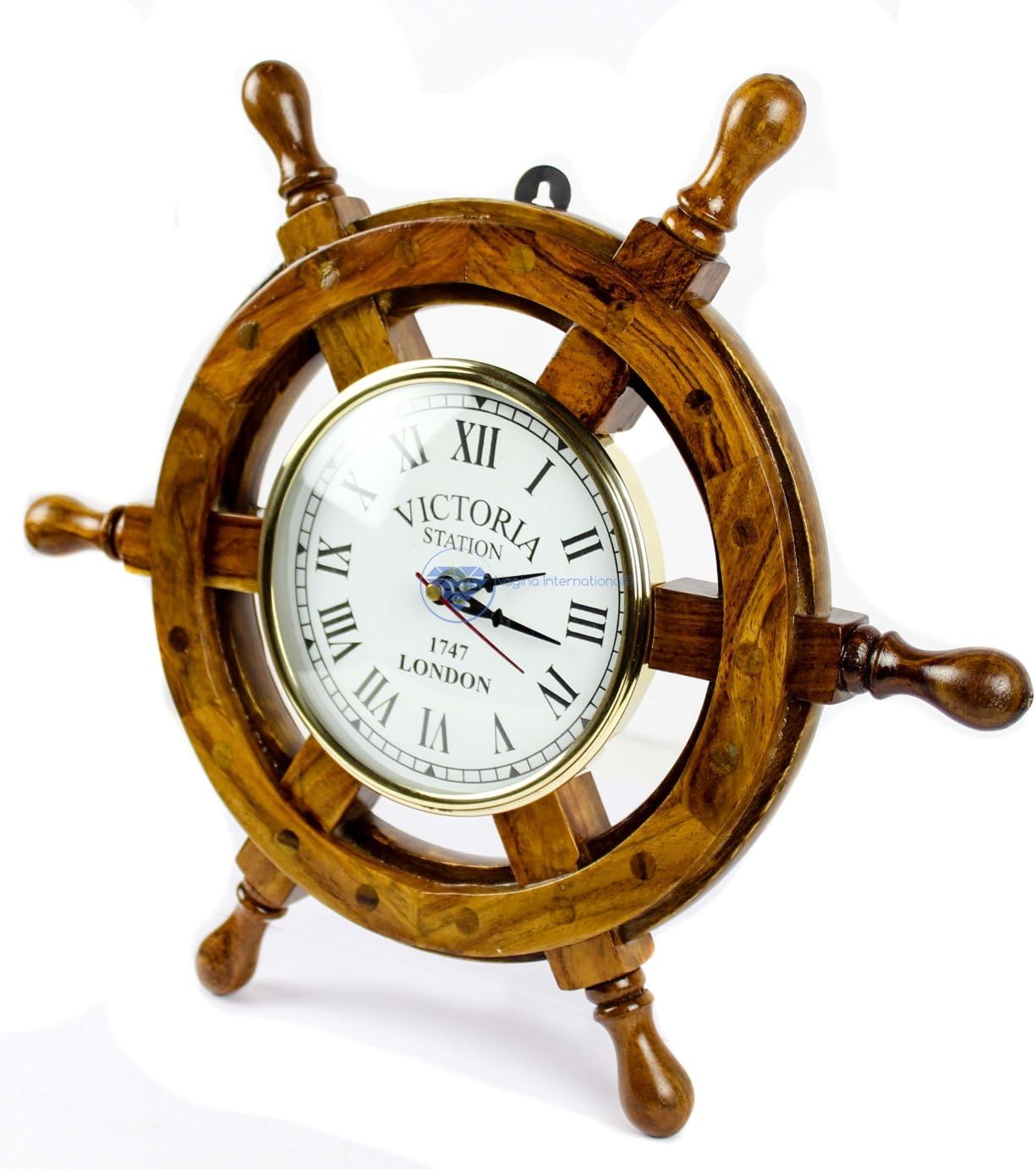 Nagina International Nautical Handcrafted Wooden Premium Wall Decor Wooden Clock Ship Wheels | Pirate's Accent | Maritime Decorative Time's Clock (24 Inches, Clock Size - 5 Inches)