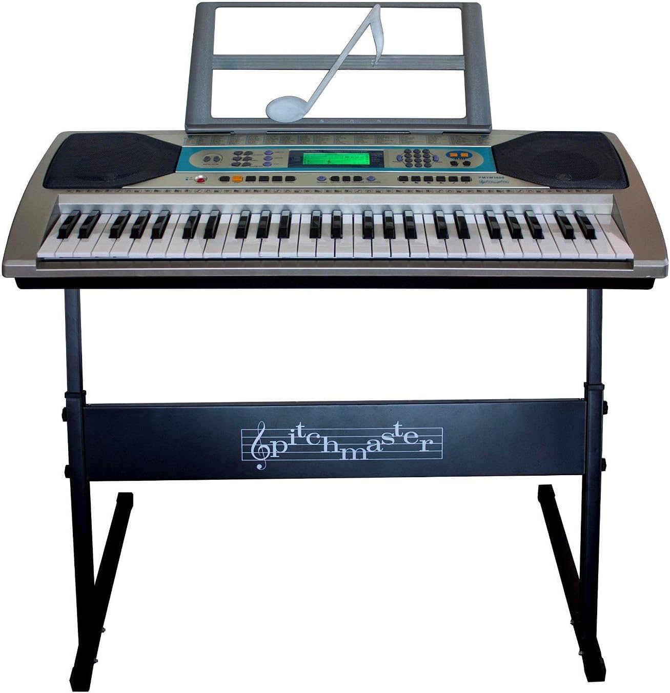 Pitchmaster 54 Key Silver Electronic Music Piano Keyboard with Stand