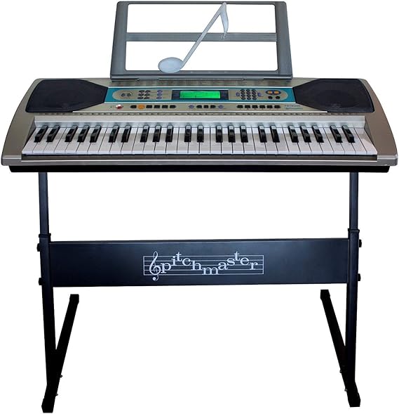 Pitchmaster 54 Key Silver Electronic Music Piano Keyboard with Stand