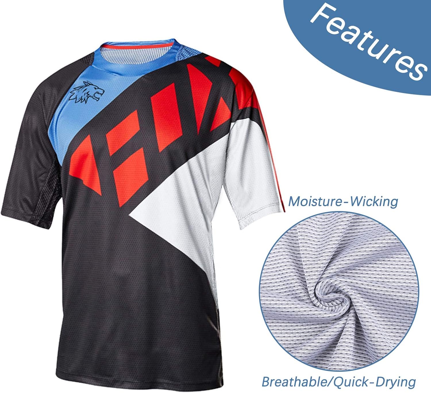 Wisdom Leaves Men's Short Sleeve Cycling Jersey Mountain Bike Shirt MTB Bike Jersey Moisture-Wicking T-Shirt: Clothing
