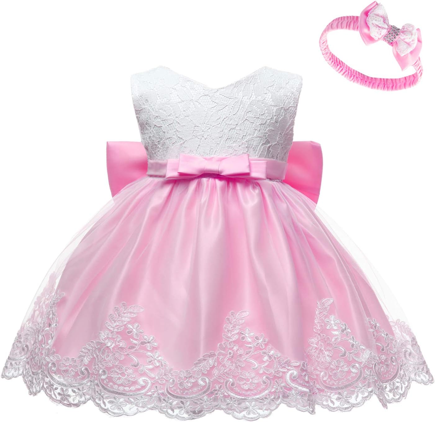 Baby Girls Dress Sequin Bowknot Tutu Flower Birthday Party Wedding Gown Kids Dresses with Headwear