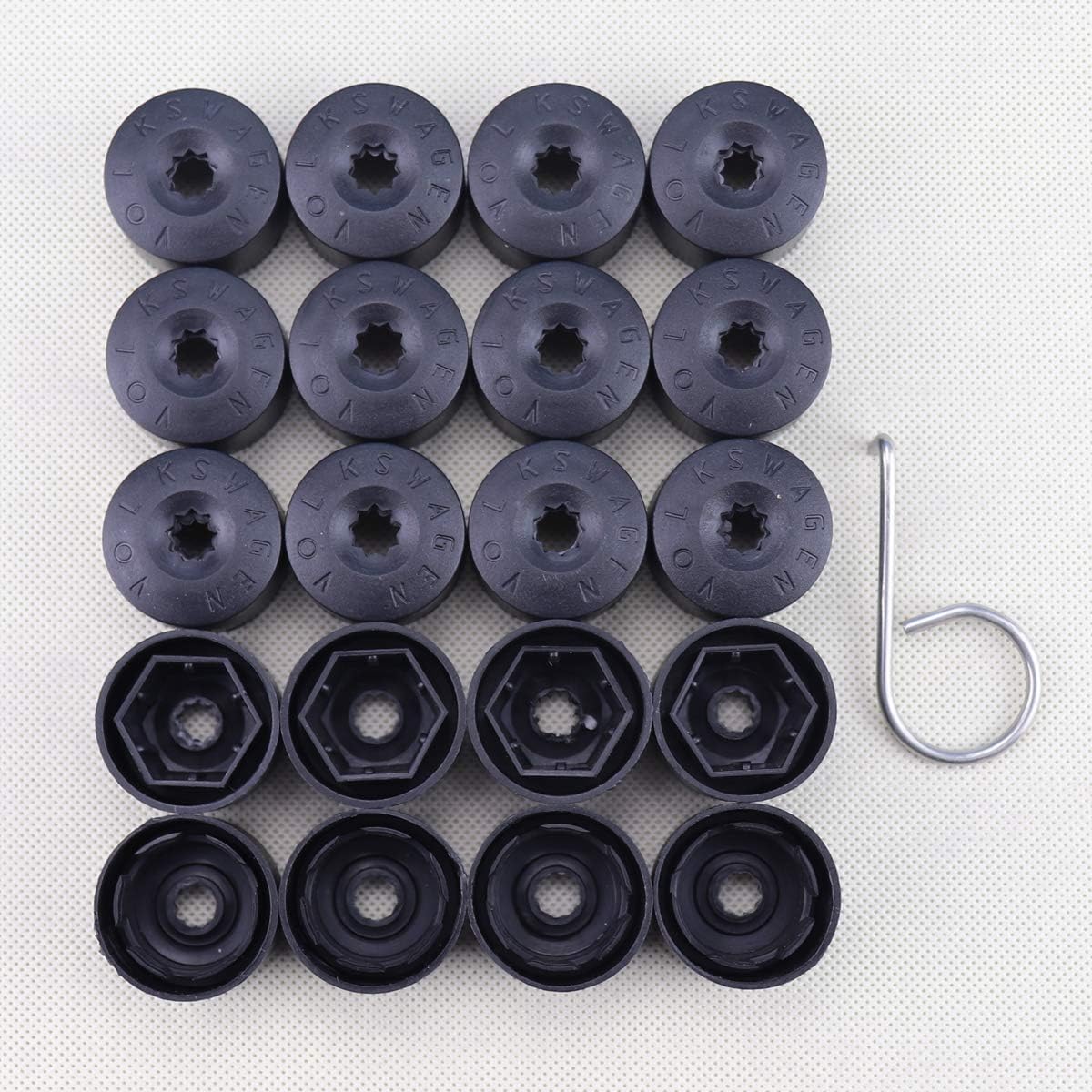 QDDJYMY Fits VW Wheel Lug Nut Bolt Cover Caps Set of 20 Free Dismantle Tool Black NEW/1K0 601 173 9B9 (Caps16 and 1K0 601 173 A 9B9 (Locking Types Caps4