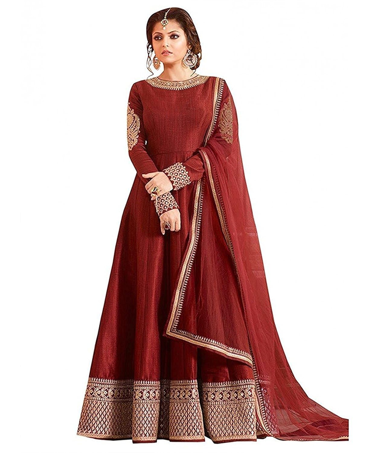 rudra fashion red bangalore silk anarkali semi-stitched suit