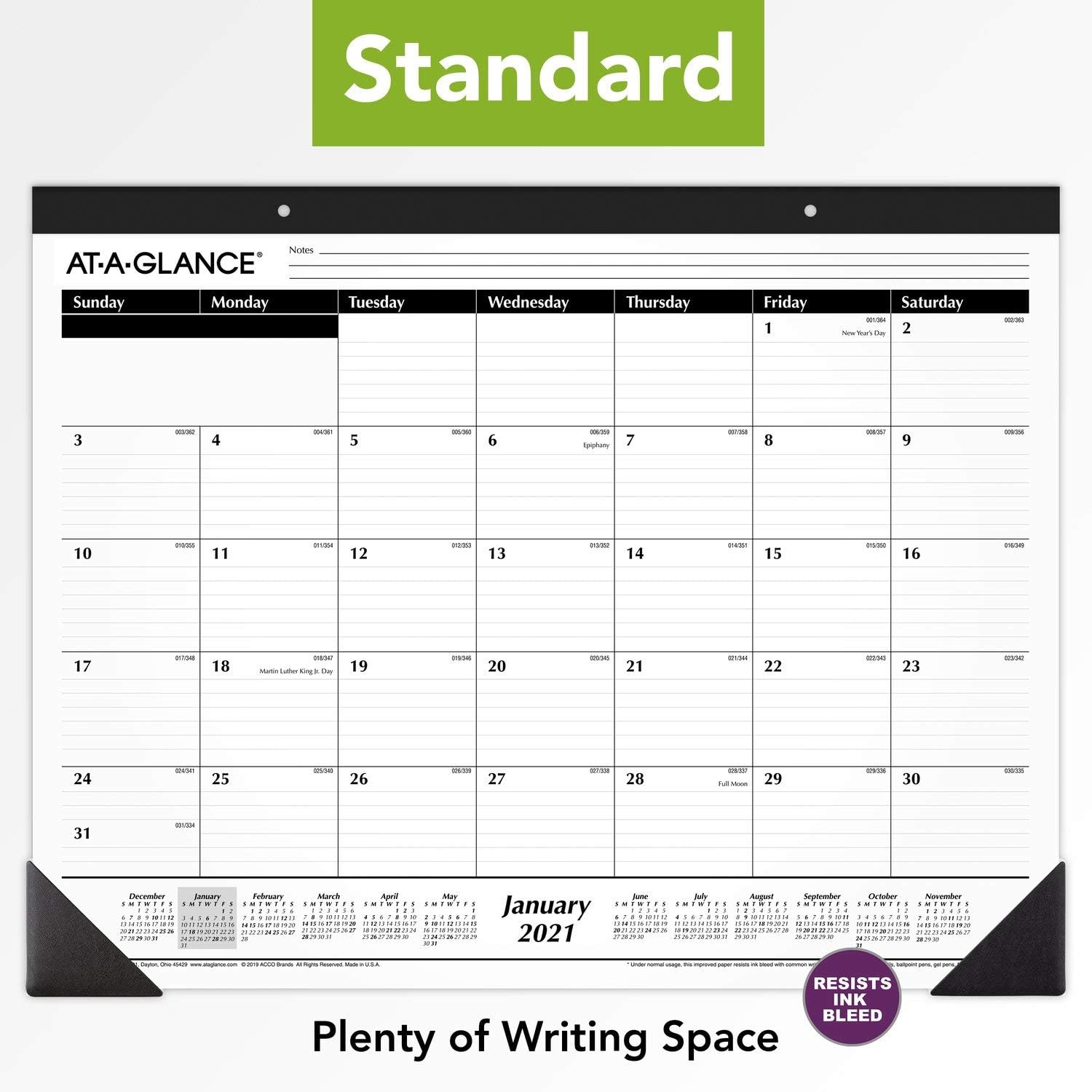 2021 Desk Calendar by AT-A-GLANCE, Monthly Desk Pad, 21-3/4" x 17", Standard, Ruled Blocks (SK240021) : Office Products