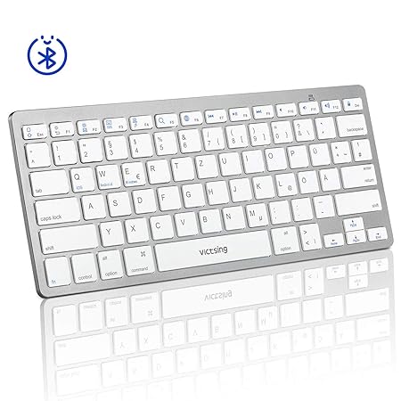 Bluetooth Tastatur Kabellos,VicTsing tragbar/ultra-dünn Bluetooth3.0 Wireless Keyboard, Deutsche Layout, Multimediatasten, ON