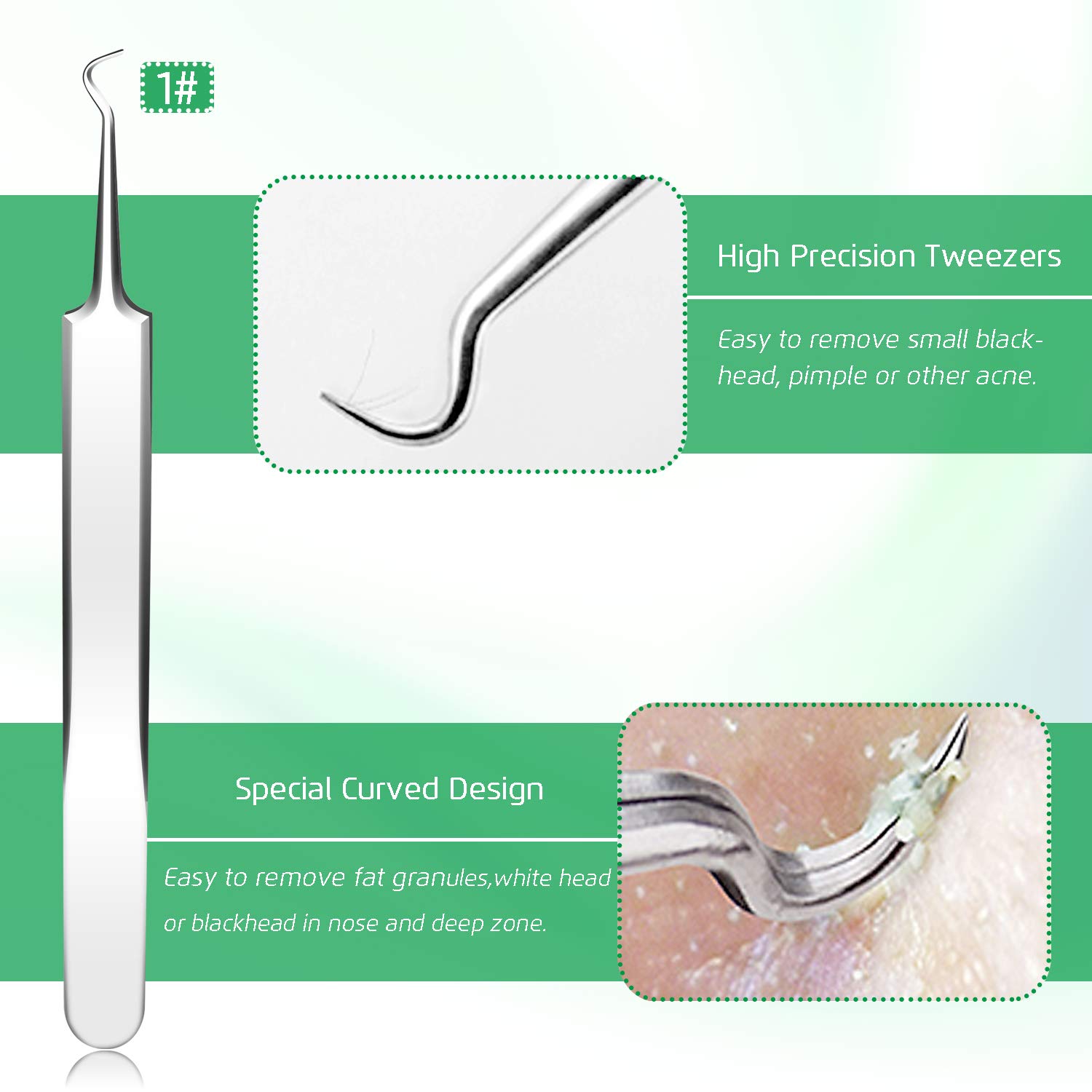 5PCS Blackhead Remover Comedone Extractor, Curved Blackhead Tweezers Kit, Professional Stainless Pimple Acne Blemish Removal Tools Kit: Beauty
