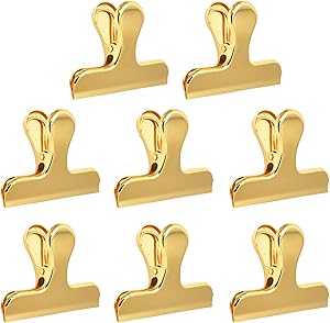 Set of 8 Heavy Duty Stainless Steel Bag Clips, SourceTon 3 x 2.4 Inch Durable Paper Seal Grip for Coffee Food Bread Bags, Kitchen Home Usage- Gold