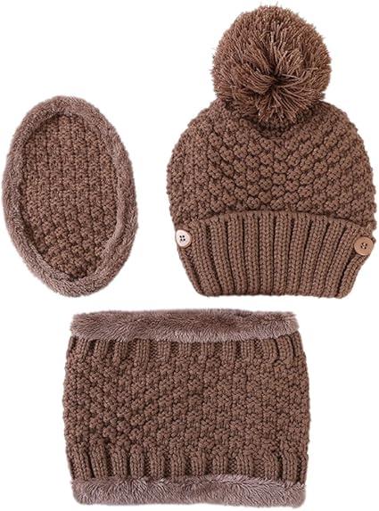 Plus Samt Gestrickte Winterm/&uuml;tze mit Visor Strickm/&uuml;tze Runder Schal Set Winddicht Warme Beanie Schalm/&uuml;tzen-Set Winterm/&uuml;tze 3-in-1 Winter-Set Damen Knit M/&uuml;tze Schal Mundschutz Set mit Bommel Winter