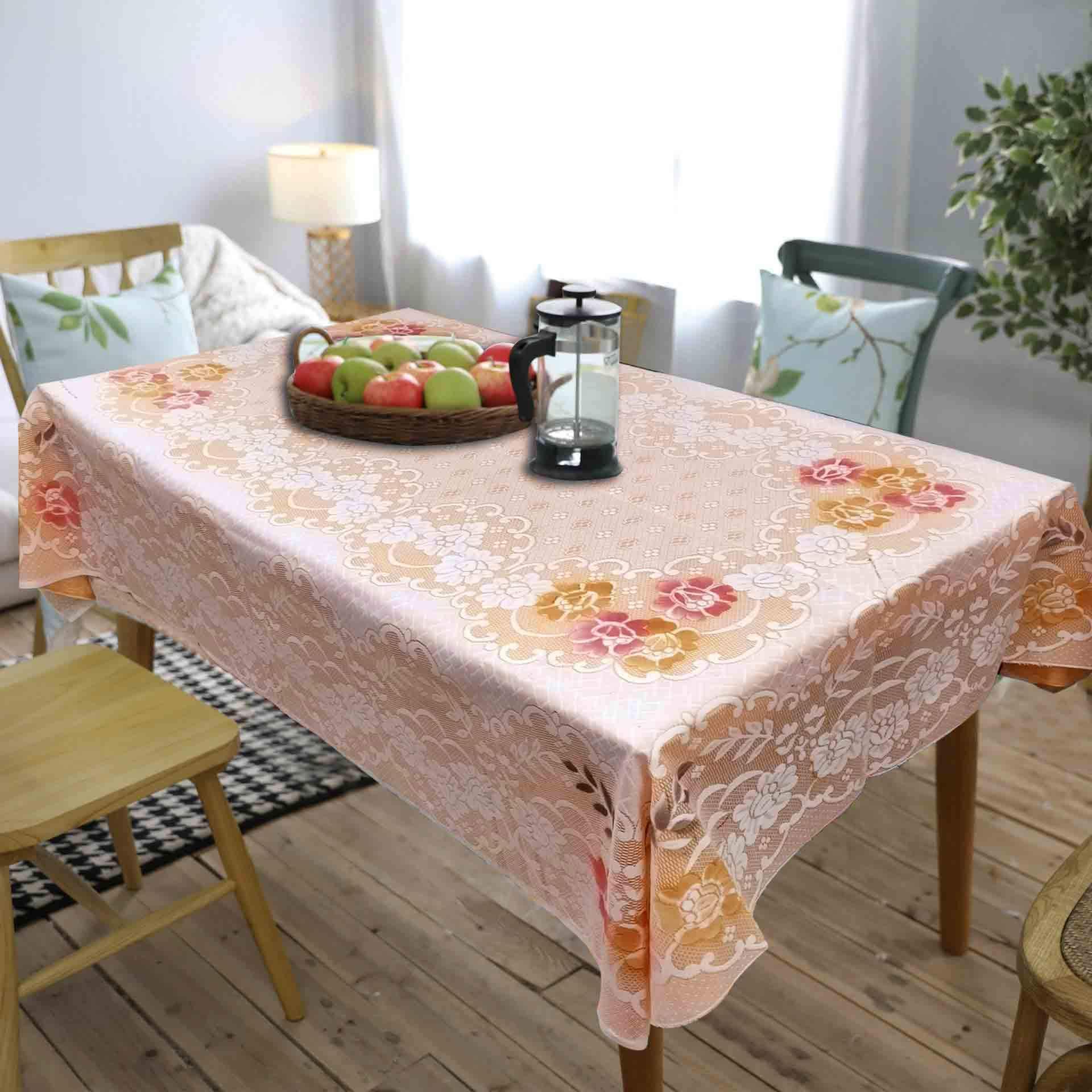 OrientalWeavers Net Fabric Table Cover 6 to 8 Seater for Kitchen Dining Tabletop Linen Decor 60 x 90 Inch Rectangle Orange Color.
