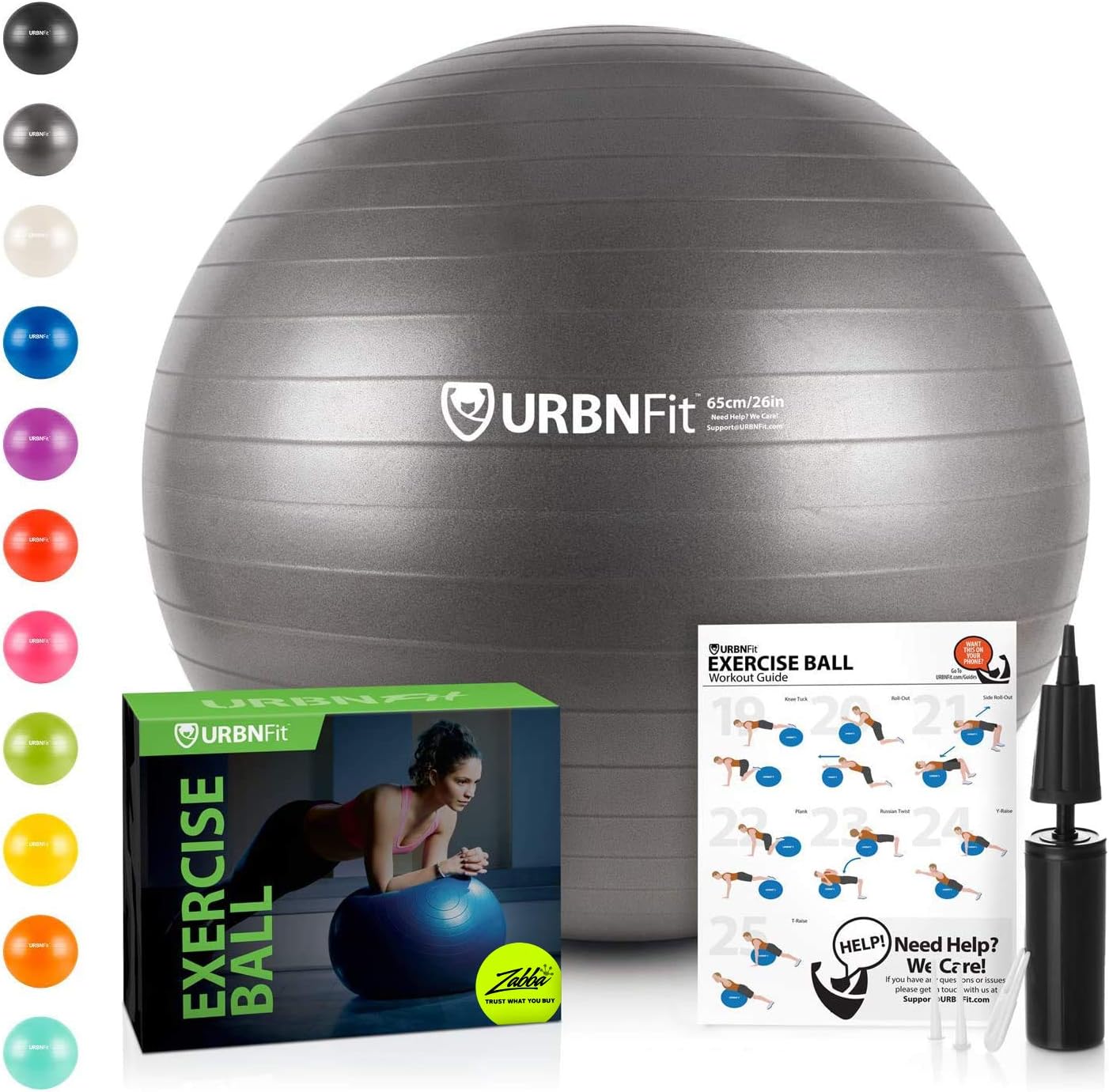 URBNFit Exercise Ball (Multiple Sizes) for Fitness, Stability, Balance & Yoga Ball - Workout Guide & Quick Pump Included - Anti Burst Professional Quality Design: Sports & Outdoors