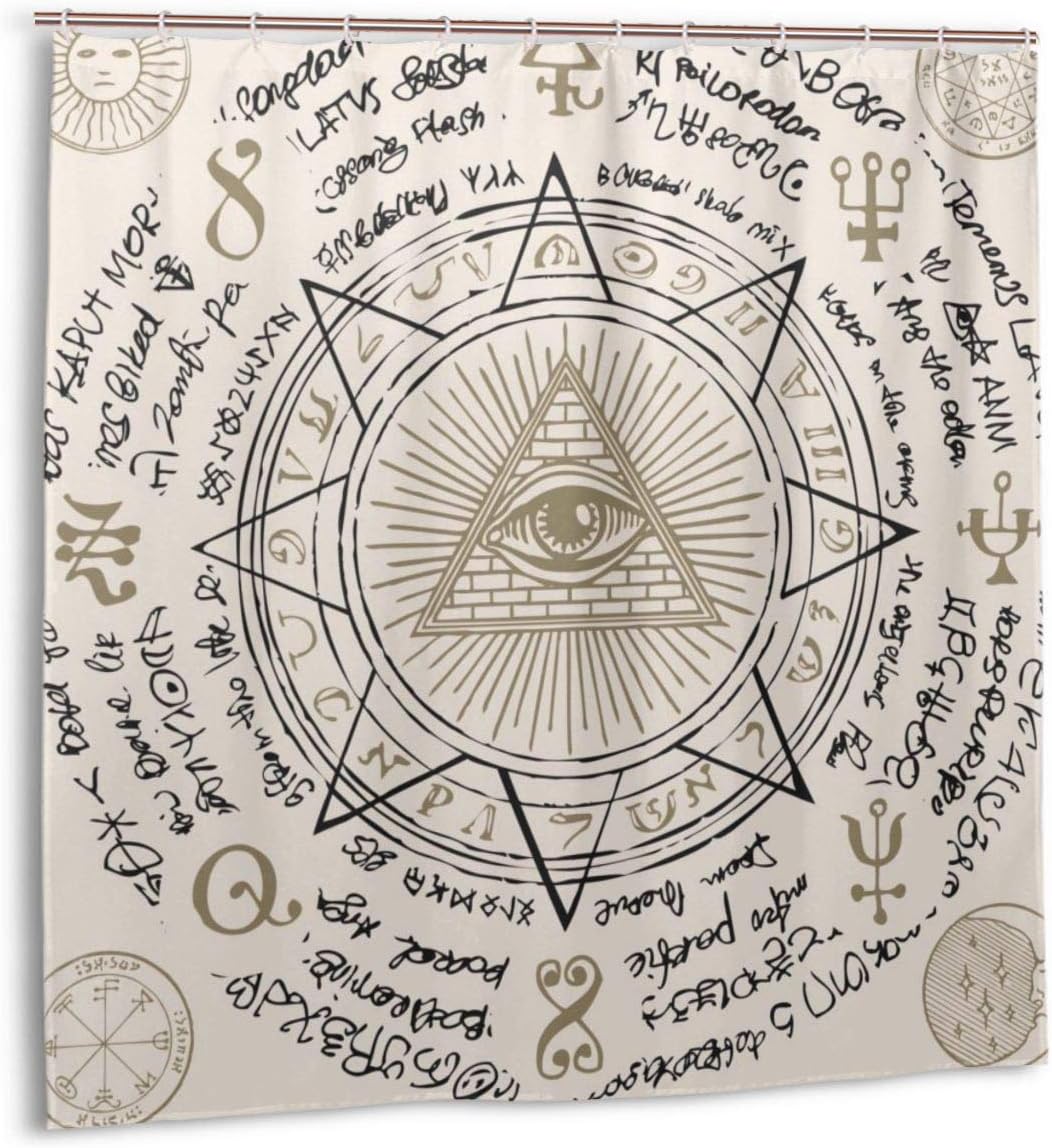 Airmark Shower Curtain for Bathroom Decor Curtains Set,Vector Banner with Eye of Providence. All-Seeing Eye Inside Triangle Pyramid Fabric Bath Curtains with Hooks 72x72in