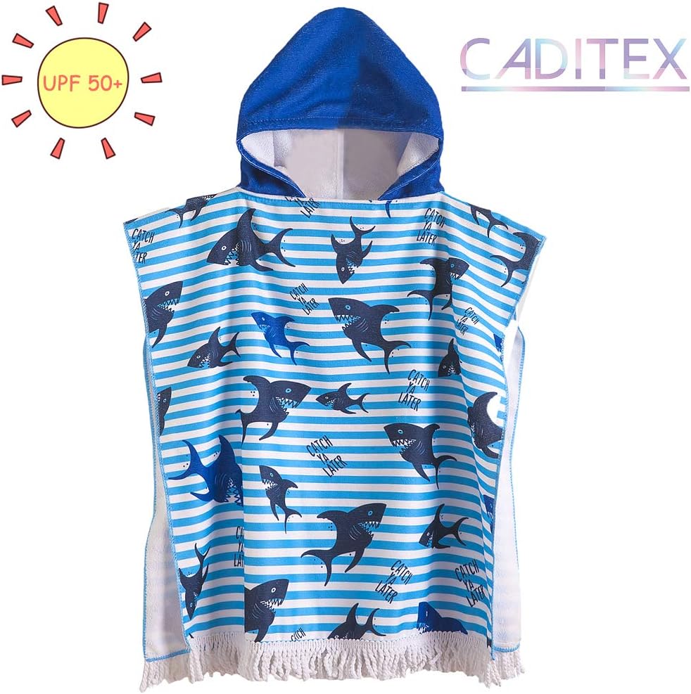 CADITEX Kids Beach Bath Towels for Age 2-7 Years - Swim Pool Coverup Poncho Hooded Towels for Toddlers Girls Boys Cartoon Animal(1-Black Shake)