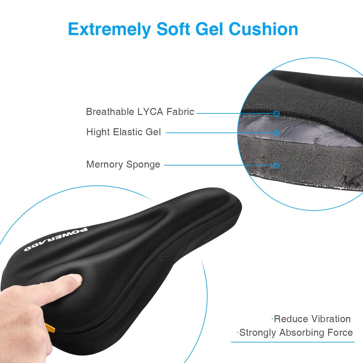 Poweradd Gel Sattelbezug Rennrad (28cm x 17cm), Komfortabel Weich Fahrradsattel Gel Überzug für Herren und Damen, wasserdichter Fahrradsitzbezug für City Touren und Trekking, Schwarz …