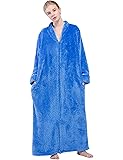 Womens Lounge Fluffy Fleece Bathrobes Sleepwear Long Robes with Zipper Front