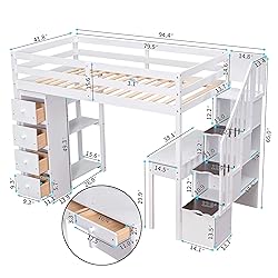 Merax Loft Bed Twin with Desk and Storage