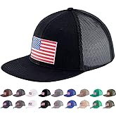 Men Flat Bill USA Flag Mesh Hat Fits OSFM&XXL Head | Snapback Trucker Cap | 250th US Anniversary Veterans Memorial Day Gifts